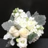 This is bridal bouquet make with all white flowers stock roses and