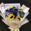 Blue roses sunflower lavender stock with baby breathe 