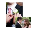 White rose boutonniere being pinned to a suit jacket