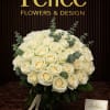 Bouquet of cream roses with eucalyptus accents and ribbon