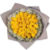 This cheerful bouquet of 36 yellow roses, beautifully Wrapped with elegant brown
