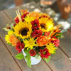 - 2 Sunflowers
- 6 Orange Roses
- 5 Red Daisies (Or Cushions)
- 5