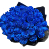 Vivid cobalt-blue roses gathered into a tight, rounded dome make an unforgettable