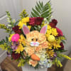 Colorful bouquet with a bunny face and Easter eggs