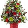  Holiday Cheer Tree is brimming with joy! Red carnations, green mums
