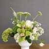 A crisp, contemporary arrangement in a palette of fresh greens and soft