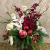 Type of Flowers: White Cymbidium Orchids, White Roses, Red Roses, Burgendy Orchids