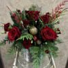 Recipe: Red Roses, Red mini carnations, pine cones, berries, cinnamon sticks, holiday