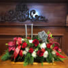 Type of Flowers: Red Asiatic Lillies, Red Roses, Red Carnations, White Mums