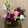 Type of Flowers: Pink Peonies, Pink Spray Roses, Purple Stock, Blue Hydrangeas