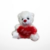 White teddy bear holding a red heart with "I Love You" text