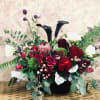 Type of Flowers: White Lisianthus, Red Dahlias, Pink Protea, Red Spray Roses