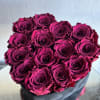 Bouquet of deep pink roses in a black box