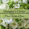 White and green floral arrangement with mixed blooms