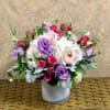 Recipe: White Hydrangeas, Purple Lisianthus, White Orchids, Hot Pink Roses.
Cylinder Crystal White