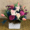 Wonderland-inspired arrangement!
Recipe: Includes Blush roses, tulips, mini calla lilies, berries, stock, and
