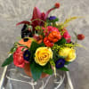 Type of Flowers: Yellow Roses, Orange Carnations, Purple Aster Matsumoto, Amaranthus, and