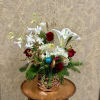Recipe: White Lilies, White Hydrangae, White Dendrobium Orchids, Red Roses, Mums, Holiday