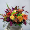 Recipe: Brown Chrysanthemums, Orange Roses, Spray Roses, Blood Orange Lilies, Snapdragons, Protea