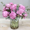 12 lush pink peonies with voluminous, ruffled petals create a soft and