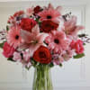 BEAUTIFUL BOUQUET OF GERBERAS, ALSTROMERIA, ROSES, AND LILIES. STATEMENT BOUQUET