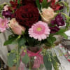 BEAUTIFUL MIX OF LIGHT AND DARK FLOWERS! PINK GERBERA DAISIES, RED GARDEN