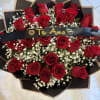 24 long Stem Roses wrapped in a buchon style, Banner can be