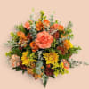Orange and yellow mixed bouquet with carnations and chrysanthemums