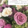 Lavender and white rose bouquet with purple flowers