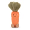 Orange plush carrot toy with a smiling face and fuzzy top