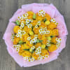 25 Yellow roses mixed with Yellow tulips, and white chamomile. Flowers are