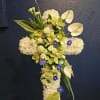 Sympathy easel featuring gorgeous green orchids and white anthuriums