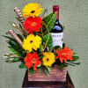 6 Gerberas Daises Orange and Yellow. INCLUDES: Frontera Cabernet Sauvignon/Merlot Red Wine.