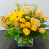 Sunlit yellow roses and bright yellow gerberas headline this Hello Sunshine arrangement