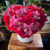60 (Five dozen) Premium Ecuadorian Roses, and Cymbidium in ceramic vase.