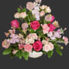 A gentle blend of lavender, soft pinks, and creamy whites creates a