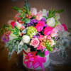 Elegant luxury flower box arrangement designed with premium pink roses, white roses