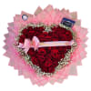  heart of deep red roses framed by a ring of delicate