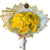 Yellow roses wrapped in white and gold paper with bee decorations