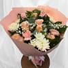 Handheld wax wrap bouquet, Peach white and light pink mix.
