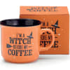 Orange Halloween mug and matching gift box with witch-themed text