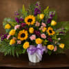 One sided sympathy fresh includes, snap dragons, yellow roses, solidago, purple alstromaria