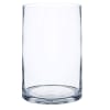 Clear cylindrical glass vase on a white background