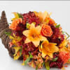 Our cornucopia basket is full of timeless beauty, designed with lush, fresh-cut