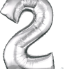 Silver foil balloon shaped like the number 2