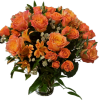 A lush arrangement of orange roses with complimentary blooms.
