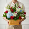 A tender tribute of garden flowers in patriotic red, white, and blue.
