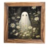 Framed ghost illustration surrounded by daisies