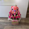 beautiful fuchsia flowers, pink Stitch, Ferrero Rocher chocolates encapsulated in acrylic