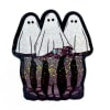 Three ghost figures with glittery black outlines on a white background.